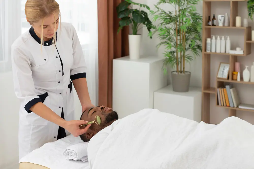Man enjoying a signature spa package treatment with massage and facial