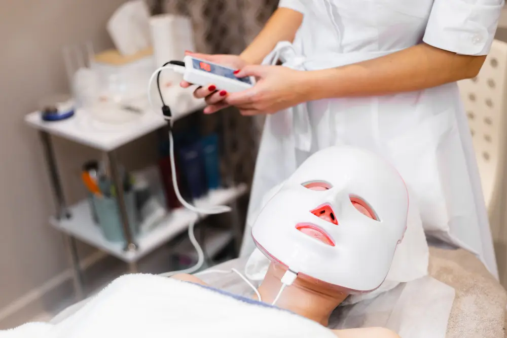 Advanced electronic facial treatment being performed on a client